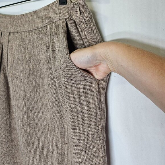 Anthropologie Tabitha A-Line Skirt Small Beige Tweed Linen Cotton Side Pockets 6 - Picture 4 of 9
